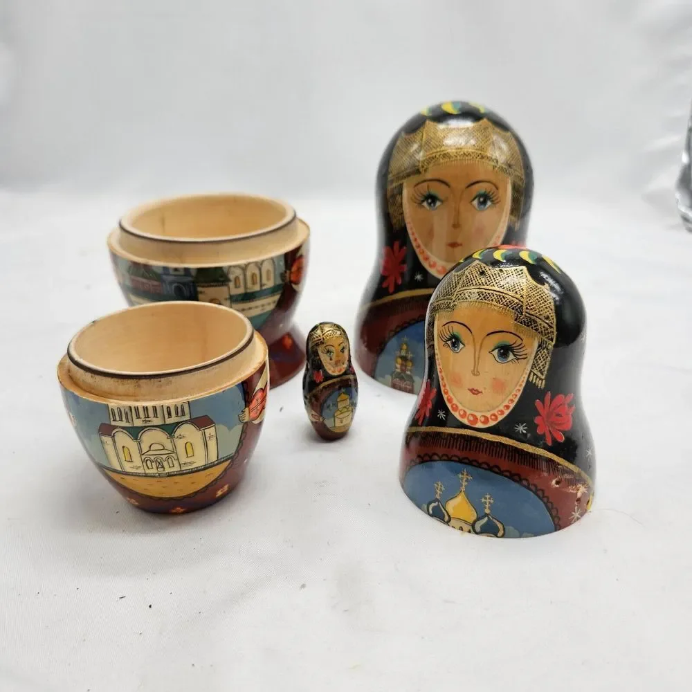 HAND PAINTED Russian Nesting Dolls Three‎ layers *DOG CHEWED